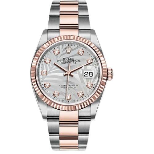 ROLEX 126231 DATEJUST 36 OYSTER SILVER PALM MOTIF 10 DIAMONDS